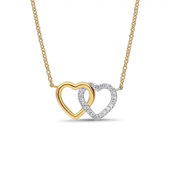 14K GG ANKERKETTING MET BICOLOR GOUDEN HARTJES MET 20 DIAM .06ct H-SI - 10068909