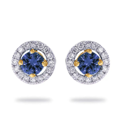 14k GG ROZET OORSTEKERS MET SAFFIER .26ct EN DIAMANT .09ct H-SI - 10068926
