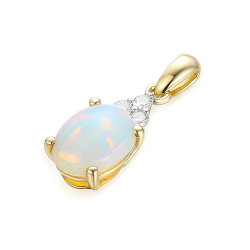 14k GG HANGER MET OVALE WITTE OPAAL 0,83ct. EN 3 DIAM.05ct H-SI - 10068929