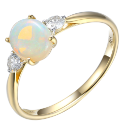 14k GG RING MET OVALE OPAAL 1,03ct EN DIAM.19ct H-SI - 10068930