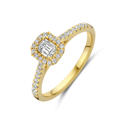 14k GG ROZETRING BRILJANT EN EMERALD CUT LG DIAM 0.48ct H-SI - 10068968