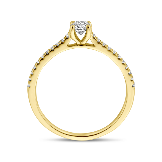 14k GG BRILJANT GESLEPEN DIAMANT SOLITAIRRING MET BEZETTE SCHOUDERS  0.39ct h si - 10068969
