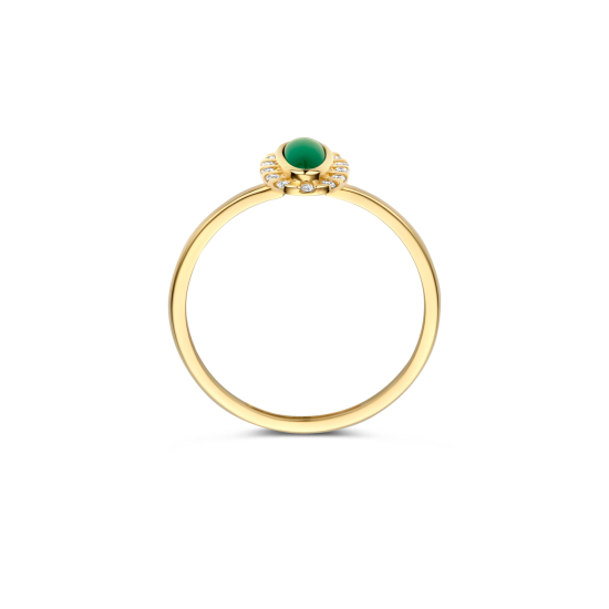 BLUSH 14k GG VINTAGE ROZETRING MET OVALE GROENE AGAAT EN ZIRKONIAS 1266YGA - 10068986