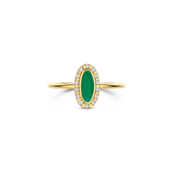 BLUSH 14k GG VINTAGE ROZETRING MET OVALE GROENE AGAAT EN ZIRKONIAS 1266YGA - 10068986