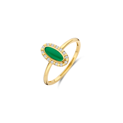 BLUSH 14k GG VINTAGE ROZETRING MET OVALE GROENE AGAAT EN ZIRKONIAS 1266YGA - 10068986