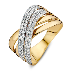 14k GG CROSSOVER RING 2x 2 RIJEN DIAMANT .51ct H-SI - 10069008