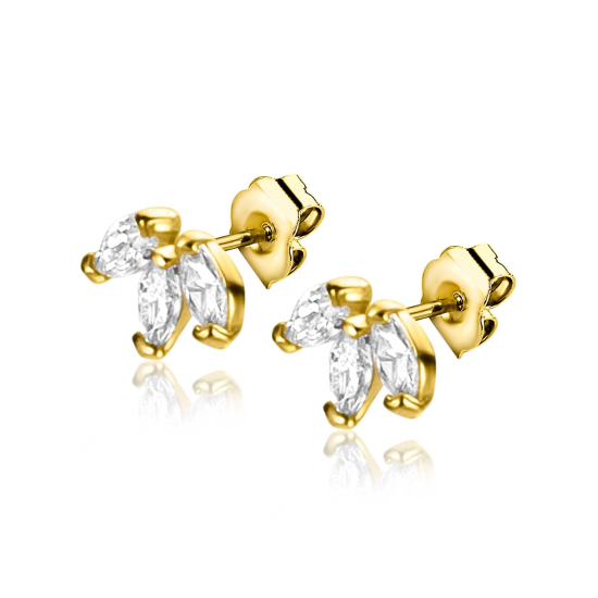 14K GG OORSTEKER 3X ZIRCONIA FANTASIE - ZINZI ZGO411 - 10069042