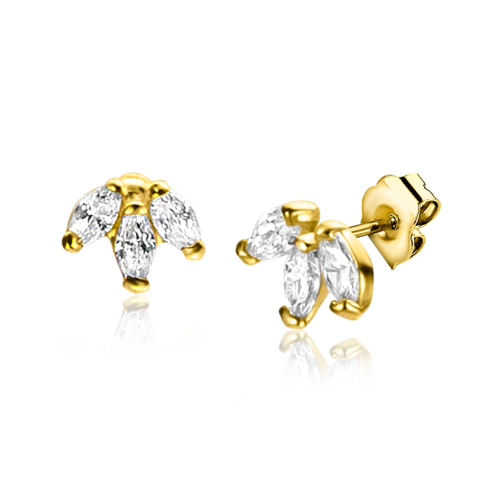 14K GG OORSTEKER 3X ZIRCONIA FANTASIE - ZINZI ZGO411 - 10069042
