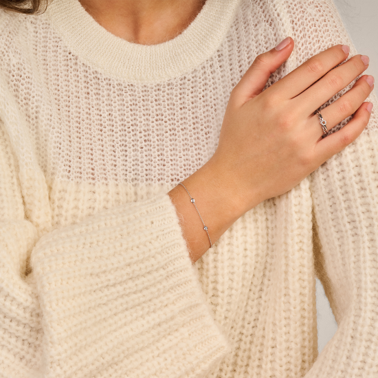 BLUSH 14k WG ARMBAND 1mm 16,5/18cm MET 5 ZIRCONIAS GLADOMGEZET 3,5mm 2238WZI - 10069045
