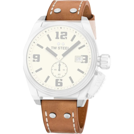 TW STEEL CANTEEN LEREN HORLOGEBAND BRUIN MET STAALNIETEN TWB1000 - 10069131