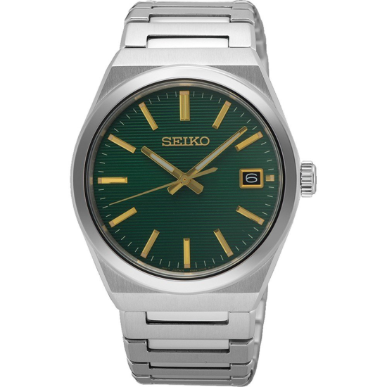 SEIKO STALEN HERENHORLOGE MET STALEN BAND EN GROENE WIJZERPLAAT SUR601P1 - 10069159