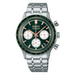 SEIKO STALEN HERENHORLOGE GROENE "PANDA" WIJZERPLAAT MET CHRONOGRAAF EN DATUM SSB481P1 - 10069162