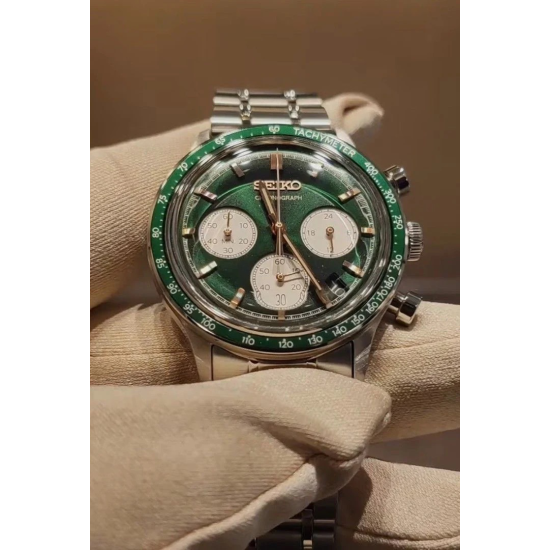 SEIKO STALEN HERENHORLOGE GROENE "PANDA" WIJZERPLAAT MET CHRONOGRAAF EN DATUM SSB481P1 - 10069162