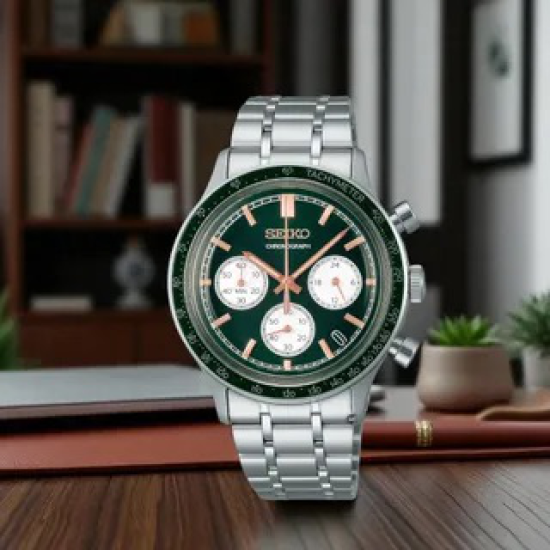 SEIKO STALEN HERENHORLOGE GROENE "PANDA" WIJZERPLAAT MET CHRONOGRAAF EN DATUM SSB481P1 - 10069162