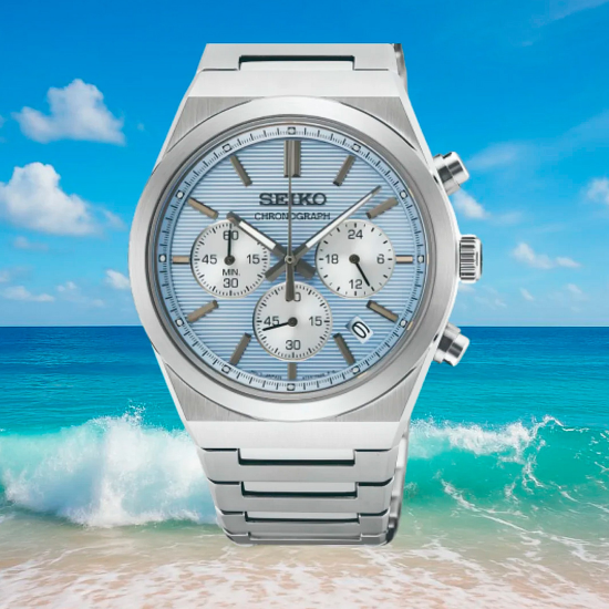 SEIKO STALEN HERENHORLOGE BLAUWE "PANDA" WIJZERPLAAT MET CHRONOGRAAF EN DATUM SSB459P1 - 10069165