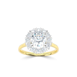 14k BICOLOR HALO-ROZETRING MET 0,50ct D-VVS2 CENTER OMRINGT DOOR 12 KLEINERE DIAMANTEN .25ct - 10069170