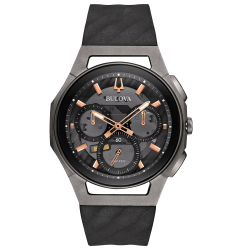 BULOVA TITANIUM HERENHORLOGE MET RUBBERBAND ZWARTE GESKELETTEERDE WIJZERPLAAT 98A162 - 10069174