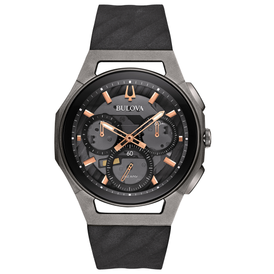 BULOVA TITANIUM HERENHORLOGE MET RUBBERBAND ZWARTE GESKELETTEERDE WIJZERPLAAT 98A162 - 10069174