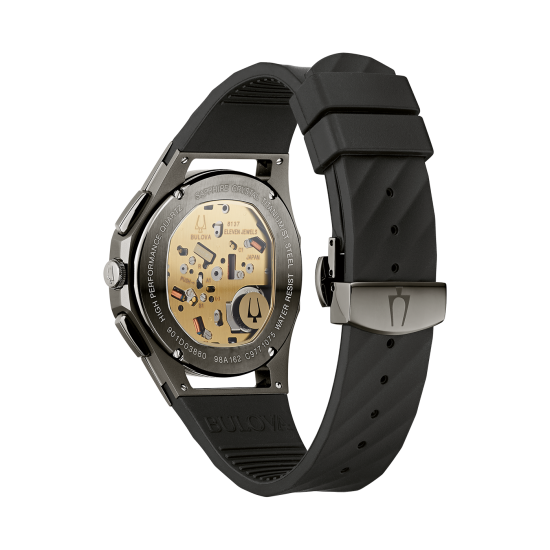 BULOVA TITANIUM HERENHORLOGE MET RUBBERBAND ZWARTE GESKELETTEERDE WIJZERPLAAT 98A162 - 10069174