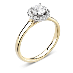 14k BICOLOR HALO-ROZETRING MET 0,16ct H-SI CENTER OMRINGT DOOR 16 KLEINERE DIAMANTEN 0,08ct - 10069195