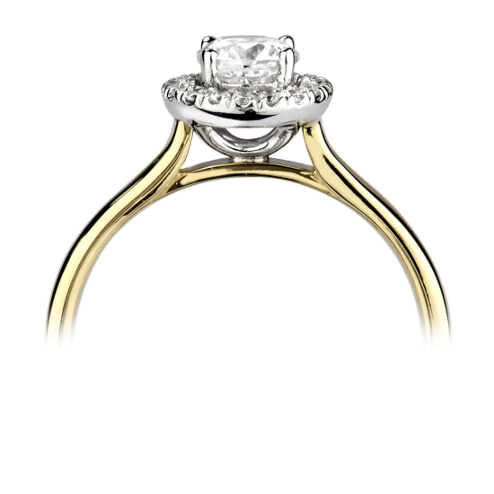 14k BICOLOR HALO-ROZETRING MET 0,16ct H-SI CENTER OMRINGT DOOR 16 KLEINERE DIAMANTEN 0,08ct - 10069195