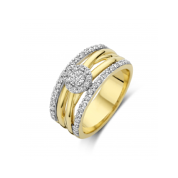 MORI 14k GG BREDE RING MET ROZET EN 2 RIJ LG DIAMANTEN 0,745ct H-SI - 10069202 MORI 14k GG BREDE RING MET ROZET EN 2 RIJ LG DIAMANTEN 0,745ct H-SI - 10069202