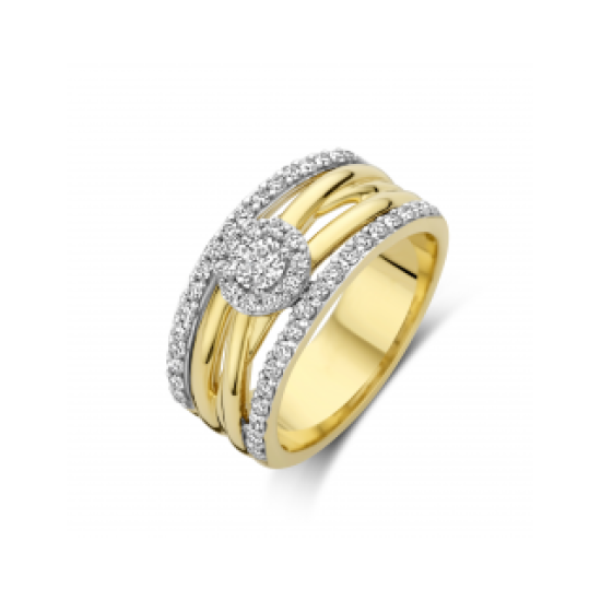 MORI 14k GG BREDE RING MET ROZET EN 2 RIJ LG DIAMANTEN 0,745ct H-SI - 10069202 MORI 14k GG BREDE RING MET ROZET EN 2 RIJ LG DIAMANTEN 0,745ct H-SI - 10069202