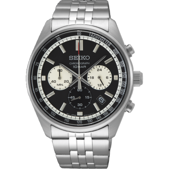 SEIKO STALEN HERENHORLOGE ZWARTE "PANDA" WIJZERPLAAT MET CHRONOGRAAF EN DATUM SSB429P1 - 10069231