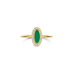 BLUSH 14k GG VINTAGE ROZETRING MET OVALE GROENE AGAAT EN ZIRKONIAS 1266YGA - 10069235
