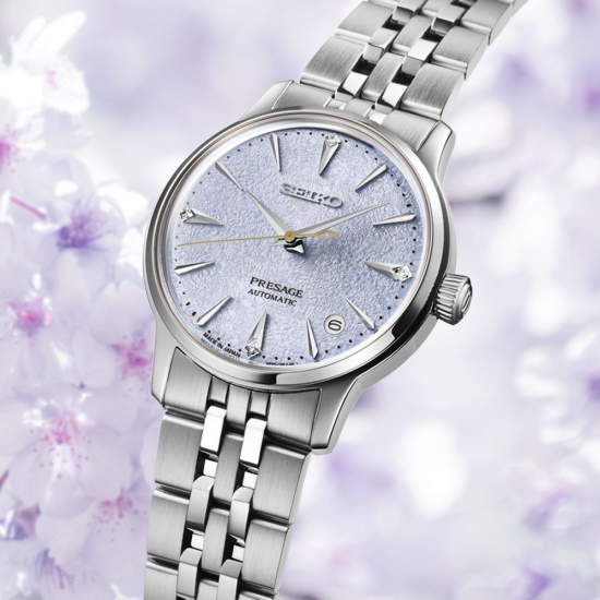 SEIKO PRESAGE "COCTAIL TIME FROZEN SKYDIVING" STALEN DAMESHORLOGE AUTOMATIC BLAUWE WIJZERPLAAT - 10069250
