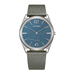 CITIZEN "SURATTO" ECODRIVE HERENHORLOGE STAAL MET LEREN BAND EN BLAUWE WIJZERPLAAT AR3120-24L - 10069252