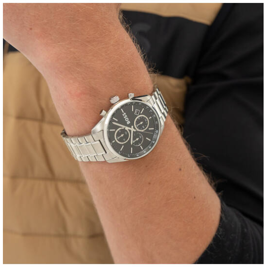 HUGO BOSS "GRAND PRIX" HERENHORLOGE STAAL ZWARTE WIJZERPLAAT CHRONOGRAAF HB1514259 - 10069255 HUGO BOSS "GRAND PRIX" HERENHORLOGE STAAL ZWARTE WIJZERPLAAT CHRONOGRAAF HB1514259 - 10069255