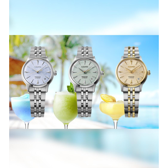 SEIKO "PRESAGE COCTAIL TIME FROZEN DAQUIRY" STAAL AUTOMATIC DAMESHORLOGE TURQOISE WIJZERPLAAT SRPL63J1 - 10069275