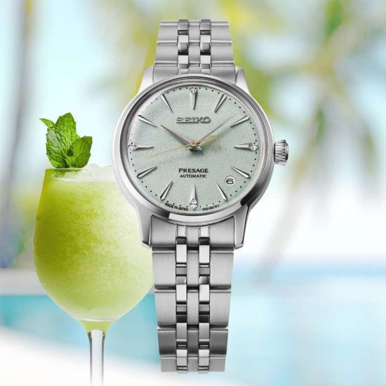 SEIKO "PRESAGE COCTAIL TIME FROZEN DAQUIRY" STAAL AUTOMATIC DAMESHORLOGE TURQOISE WIJZERPLAAT SRPL63J1 - 10069275