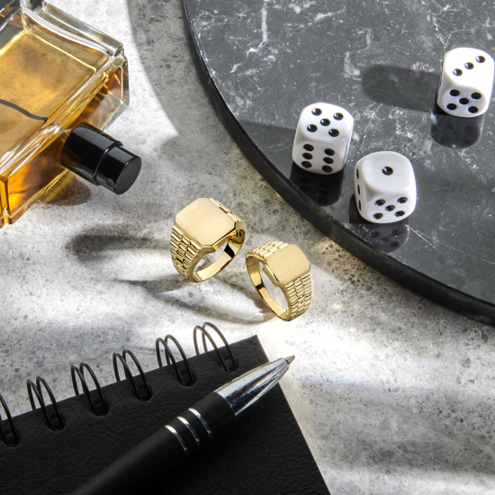 14k GG "ROLEX" ZEGELRING MET 6KANT GEMATTEERD GRAVEEROPPERVLAKTE - 10069302