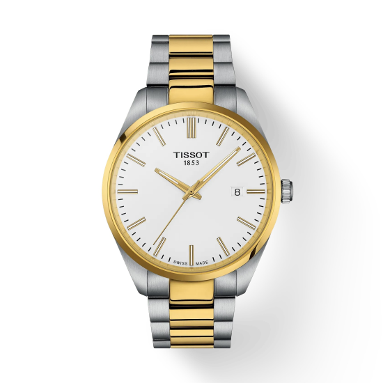TISSOT "PR100" BICOLOR-STAAL/GEELGOUD-DOUBLÉ HERENHORLOGE CRÉME WIJZERPLAAT - 10069303