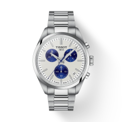 TISSOT "PR100 CHRONOGRAPH" HERENHORLOGE STAAL WITTE "PANDA" WIJZERPLAAT BLAUWE TOTALISATOREN - 10069304