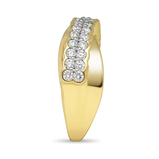 14k GG CROSSOVER RING MET 2 RIJEN TOTAAL 30 NATUURLIJKE DIAMANTEN 0,70ct H-SI - 10069334