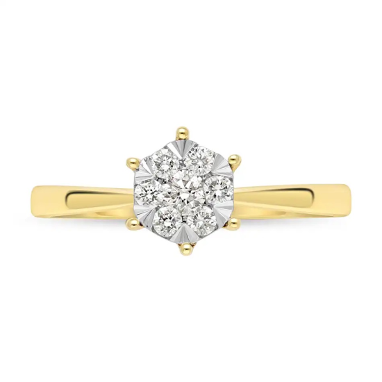 14k GG ROZET-CLUSTER RING ILLUSIE ZETTING MET 13 DIAMANTEN 0,25ct H-SI - 10069335