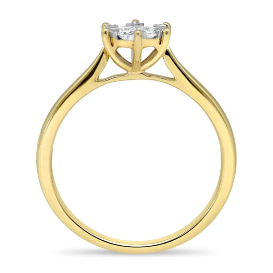 14k GG ROZET-CLUSTER RING ILLUSIE ZETTING MET 13 DIAMANTEN 0,25ct H-SI - 10069335