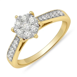 14k GG ROZET-CLUSTER RING MET 25 DIAMANTEN 0,50ct H-SI - 10069336