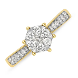14k GG ROZET-CLUSTER RING MET 25 DIAMANTEN 0,50ct H-SI - 10069336