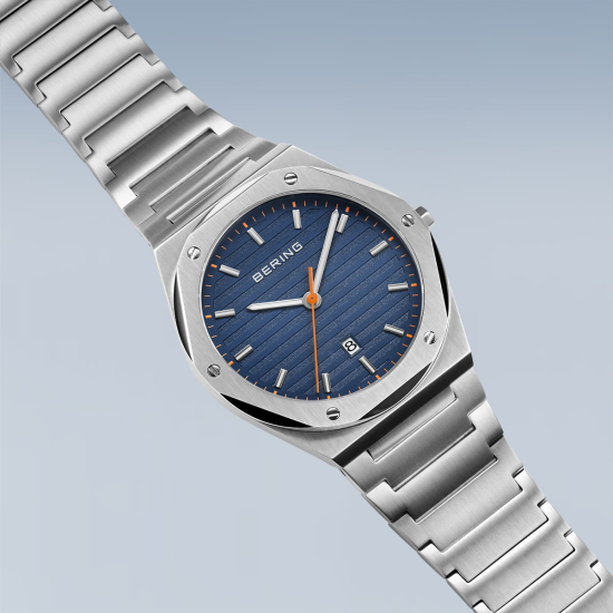BERING HEREN HORLOGE ZILVER GERBORSTELD BLAUW  - 19742-707 - 10069341