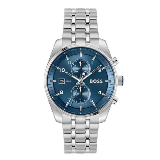 HUGO BOSS "SKYTRAVELLER" HERENHORLOGE STAAL CHRONO BLAUWE WIJZERPLAAT HB1514216 - 10069388