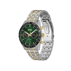 HUGO BOSS "TOURMASTER" HERENHORLOGE BICOLOR-STAAL CHRONO GROENE WIJZERPLAAT - 10069391