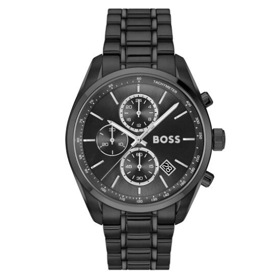 HUGO BOSS "GRAND PRIX 44" HERENHORLOGE ZWART-STAAL CHRONO ZWARTE WIJZERPLAAT - 10069392