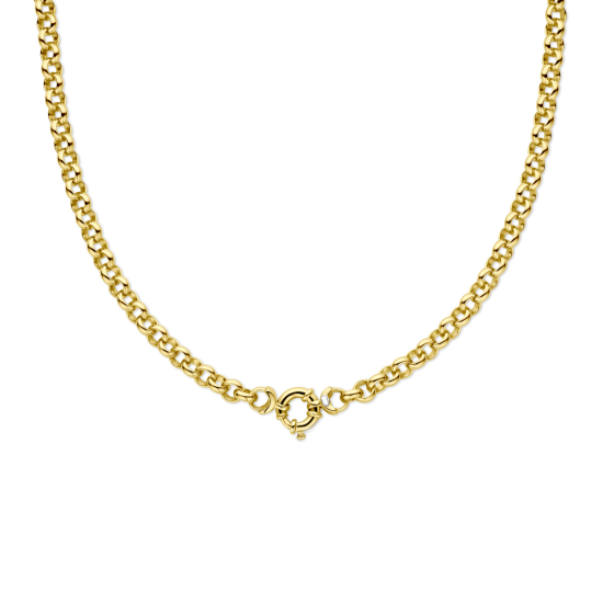 SILGOLD 14k GEELGOUDEN JASSERON COLLIER 7mm 45cm MET MASSIEF ZILVEREN KERN - 10069396