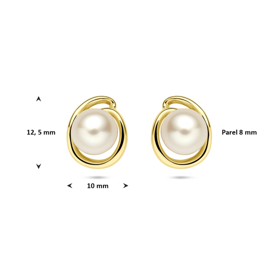 14k GG OORSTEKERS MET RONDE WITTE NATUURLIJKE ZOETWATERPARELS - 10069409