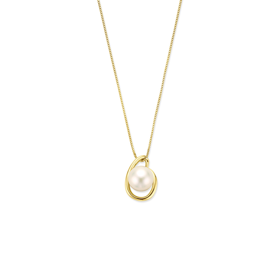 14k GG COLLIER MET HANGER MET RONDE WITTE NATUURLIJKE 8mm ZOETWATERPAREL - 10069411