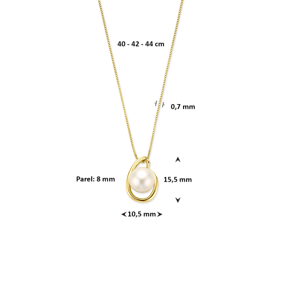 14k GG COLLIER MET HANGER MET RONDE WITTE NATUURLIJKE 8mm ZOETWATERPAREL - 10069411